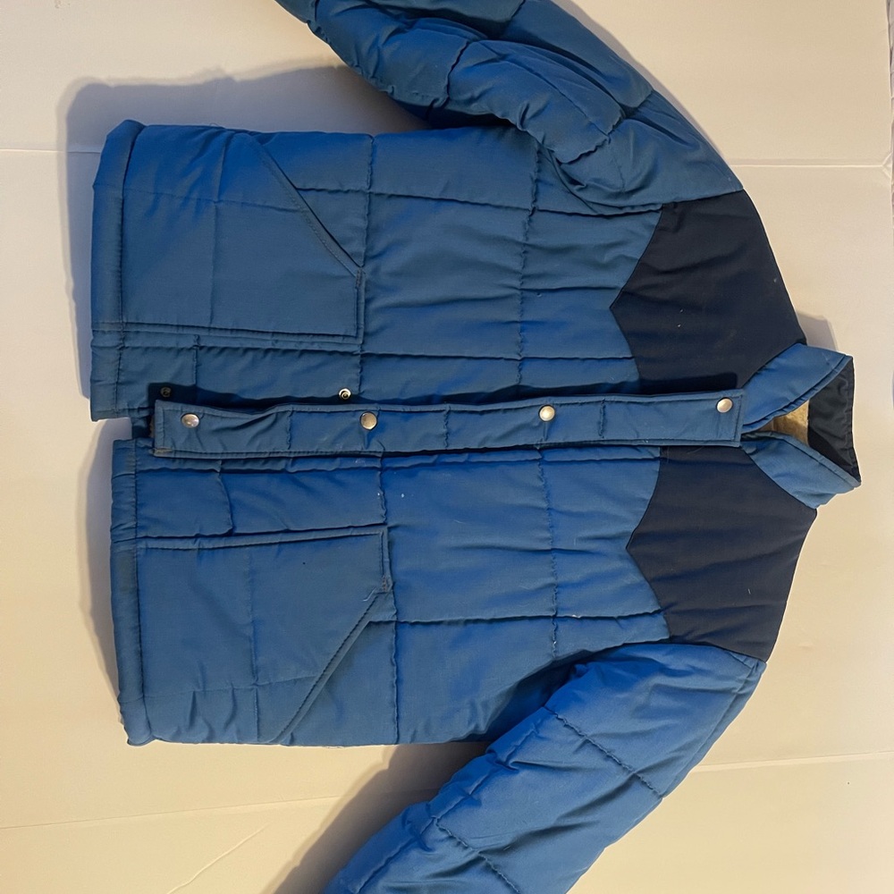 Vintage Dee Cee Ranch Wear Blue Sherpa Lined Puffer Jacket Snap Front Men’s M
